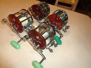 4 Penn 309 Levelwind Fishing Reels, Burgundy Side Plate, Black,, RH., USA - Picture 1 of 11