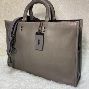 Coach business bag briefcase leather Gray 11647 Used lining red zipper pocket - Picture 1 of 18