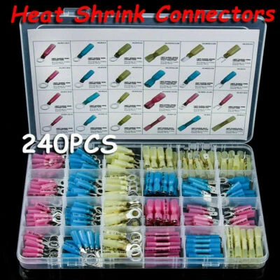 240Pcs Heat Shrink Electrical Wire Connector Crimp Butt Ring Spade Terminals Set - Image 1 of 4