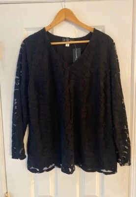 Blusa Top Mujer INC Plus Dreamy Garden NUEVA CON ETIQUETAS $69 Negra Encaje Manga Larga Talla OX Foto 1 de 4