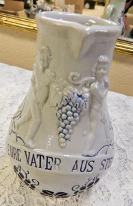 Vintage German Cobalt Blue Salt Glazed 0.5L Stein Cherub and Grape Cluster - Picture 1 of 17