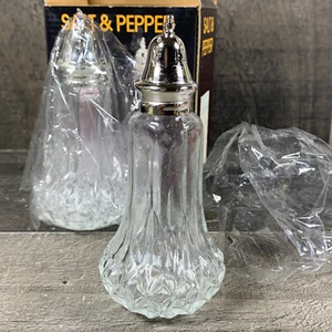 Vintage Mervyn's Salt & Pepper Shakers Clear Glass Stainless Tops Starburst Rare - Picture 1 of 9