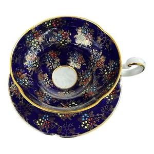 Fabulosa taza de té y platillo Royal antiguo azul cobalto y patas doradas bonitos colores - Imagen 1 de 5