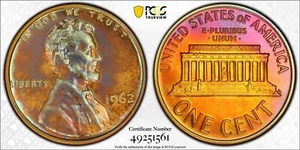 1962 Lincoln Cent PCGS PR65RB Toned Proof Coin 1C Gold Shield Secure - Picture 1 of 18