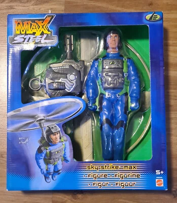 Винтажная фигурка 2001 Mattel MAX STEEL Sky Strike Max новая из старых запасов нераспечатанная - Изображение 1 из 4