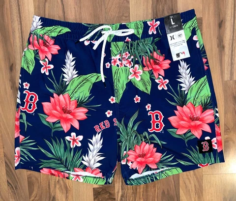 NEW Mens Hurley x '47 MLB Boston Red Sox Volley Board Shorts Trunks Sz L Cover