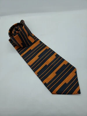 Pierre Cardin Hombre Corbata Naranja Azul Rayas 100% Seda Trajes de Negocios Foto 1 de 4