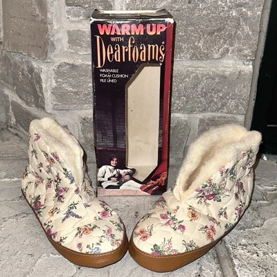 Botines Dearfoam Vintage Años 80 Hechos en EE. UU. Retro Florales Pequeños 5-6 Para Mujer Foto 1 de 4