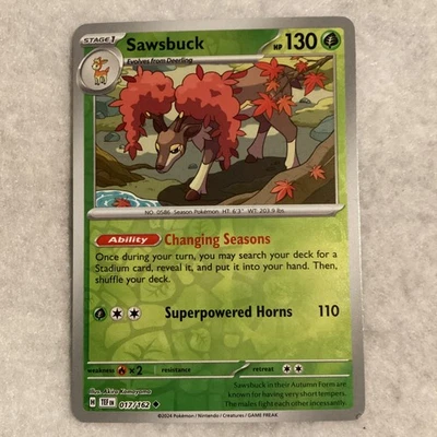 Sawsbuck Pokémon TCG 017/162 Uncommon Reverse Holo Temporal Forces (SV05) - Image 1 of 2
