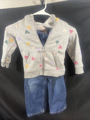 Cat & Jack Girls Size 3T Heart Hoodie & 3T Stretch Jeans Set 2 Piece Hoodie Jean - Image 1 of 4