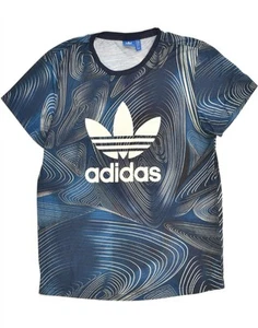 ADIDAS Womens Oversized Graphic T-Shirt Top UK 10 Small Navy Blue Striped AY76 - Picture 1 of 3
