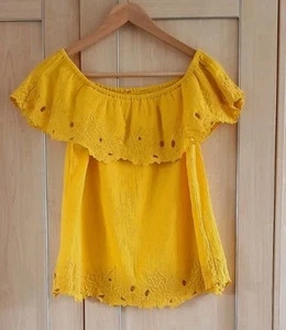 Ladies Yellow Floral Embroidered Pattern Top Blouse Shirt Fit Size 10 - Picture 1 of 1