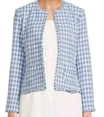 Chaqueta para mujer Nanette Lepore pata de gallo frente abierto azul blanco talla L nueva con etiquetas. 128$ Foto 1 de 4