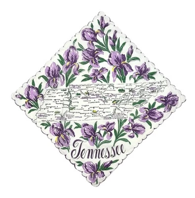 Pañuelo de recuerdo festoneado mapa estatal TENNESSEE Iris ciudades MCM en muy buen estado Foto 1 de 4