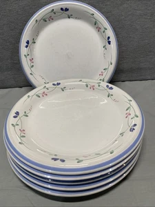 10" Essteller Steinzeug Hearthside Allegro blauer Rand Blumenrand 6er Set - Bild 1 von 4