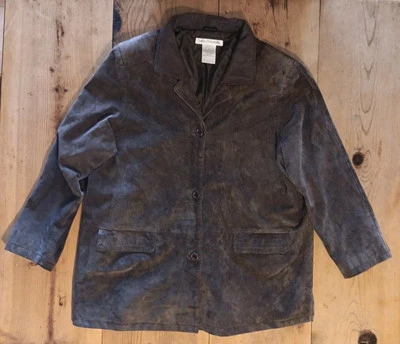 Chaqueta de cuero de gamuza Jessica Holbrook para mujer Plus 2X marrón forrada con botones  Foto 1 de 4