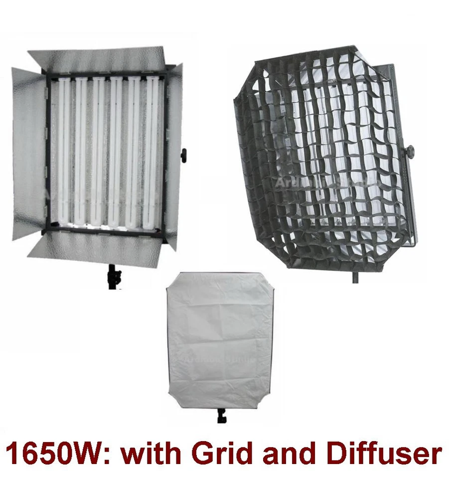 1650W Fluorescent Continuous Studio Video Light Panel Lite Lamp w Diffuser Grid - image 1 of 1