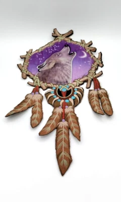 Tribal Grey Wolf 2D Night Sky Dreamcatcher Sew on Embroidered XLarge Patch Soft - Image 1 of 4