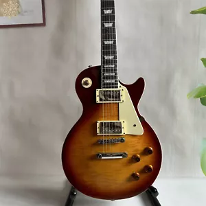 Guitarra Eléctrica LP Flame Maple Top Puente Fijo Golpeador Amarillo Pastillas HH - Imagen 1 de 11