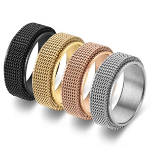 Mesh Spinner Fidget Rotating Ring Stainless Steel Ring Men Women Couple Ring 8mm - Picture 1 of 14