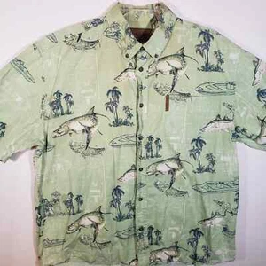 Magellan Green Hawaiian Fishing Shirt XL Deep Sea Tropical Cotton - Picture 1 of 10