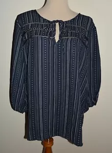 New Womens Como Vintage 3X Blue White 3/4 Sleeve Blouse - Picture 1 of 3