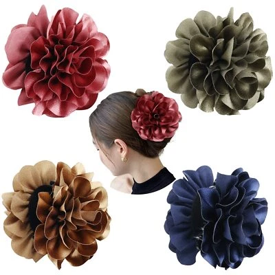 4 Pack Black Plastic Hair Claws Clips with Big Large Satin Rose Flower Bow Ba... - Image 1 of 4