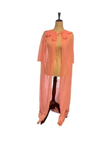 Vintage Peignoir Robe Peach Sheer Chiffon Embroidered Medium Open Front Flyaway - Picture 1 of 4