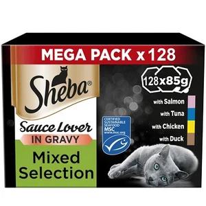 128 x 85g Sheba Sauce Lover Adult Wet Cat Food Tray Mixed Selection in Gravy - Picture 1 of 10