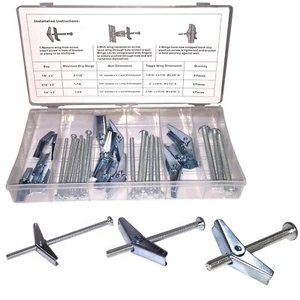 18pc Wing Toggle Bolt Assortment Snap Open Action Zinc Plated Steel Construction - Picture 1 of 2