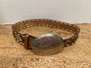 Vintage Nocona Belt Co Kids Genuine Leather Tooled Belt 22 W/ Buckle “Jenny” - Picture 1 of 11