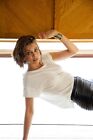 Lauren Cohan Posing In White Shirt And Black Leather pants 8x10 PHOTO PRINT