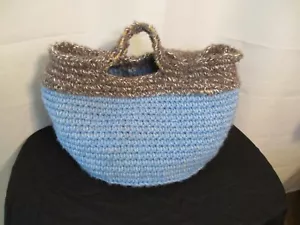 Handmade Crochet Blue /Brown Acrylic 19' x 9.5" Tote - Picture 1 of 3