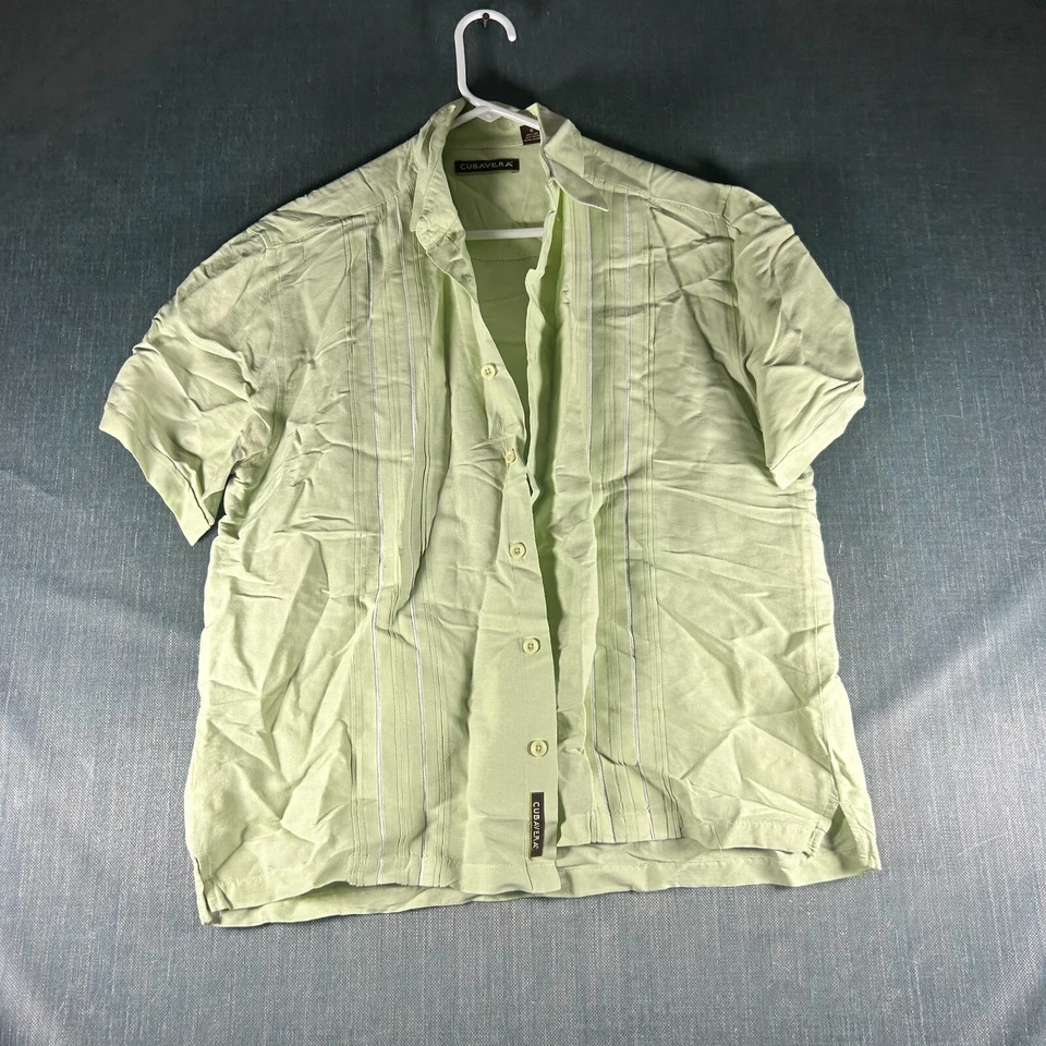 Cubavera Mens Shirt Size Large Light Green Linen Rayon Short Sleeve Button-Up - Image 1 of 4