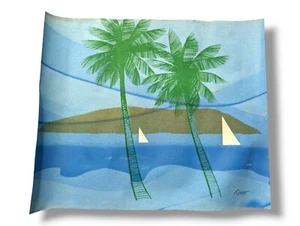 Vintage Jim Tillet Silk Screen Palm Trees And Sailboats 20 In X 16 In - Picture 1 of 4