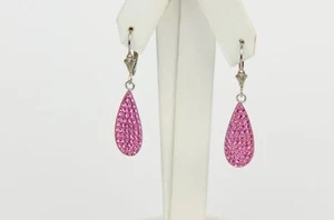 .925 Sterling Silver Sparkle Leverback Dangle Earrings w/Genuine Czech Crystals - Picture 1 of 4
