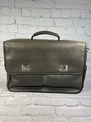 Johnston & Murphy Bolso Mensajero para Laptop Gris Cuero Verde Maletín de Transporte Foto 1 de 4