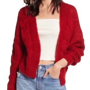 Kirious Oversize-Grobstrickpullover Damen groß rostrot/orange vorne offen - Bild 1 von 9