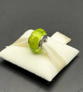 Pandora Flower 3 Petal Lime Green Yellow Murano Glass Charm S925 ALE +Box 790648 - Picture 1 of 7