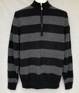 Donald Ross 1/4 Zip Wool Sweater Memorial Tournament Black Gray Stripes Mens Med - Picture 1 of 12