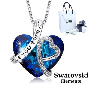 Collana Swarovski Elements Originale Oro Cuore Blu Oceano Incisione I Love You - Bild 1 von 11