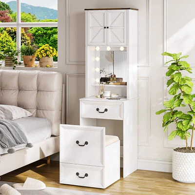 Vanity Desk with Mirror and Lights Compact Makeup Table w/Storage Drawers - Image 1 of 4