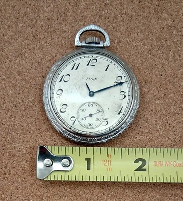 SEE VIDEO: Running Vintage Pocket Watch Elgin 12s 7j 303 Model 3 USA Metal Dial - Image 1 of 4