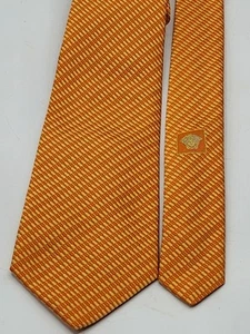 Gianni Versace Medusa Orange Necktie Geometric Silk Italy Tie Designer Label - Picture 1 of 6
