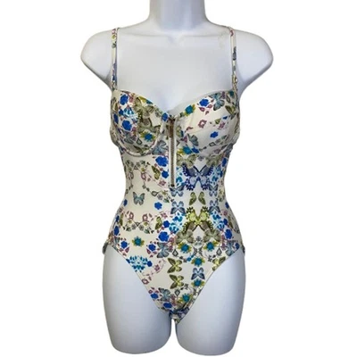 Cyn and Luca NWT Butterfly Floral Print One Piece Swimsuit Molded Pushup Cups XS - Image 1 of 4