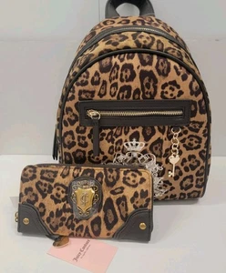 Mochila y CARTERA NUEVA CON ETIQUETAS Juicy Couture Juicy For All Natural Leopardo Guepardo Terciopelo - Imagen 1 de 9