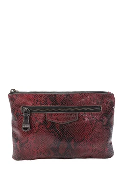 Aimee Kestenberg Womens Snakeskin Print Zipper Closure Clutch Handbag Red Black - Image 1 of 4