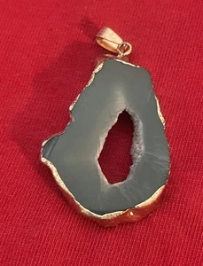 Green Slice of a Geode Pendant, Electroformed Gold Plated Setting-Handmade (20) - Picture 1 of 6