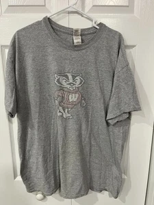 Retro Gildan Wisconsin Badgers Weathered Gray Tee Shirt XL - Picture 1 of 4