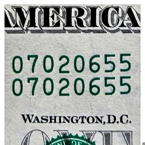 Same Matching Serial Number $1 Bill. Duplicate Serial Number. Unique Dollar. - Picture 1 of 4